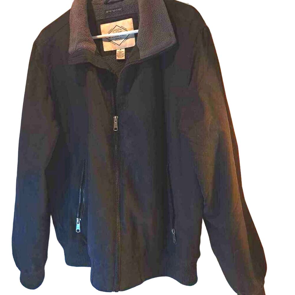 St. John's Bay Men's Jacket Coat Black Water Resistant Mock Neck Zipper Lined M